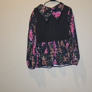 SHEIN Black and Pink Floral Blouse